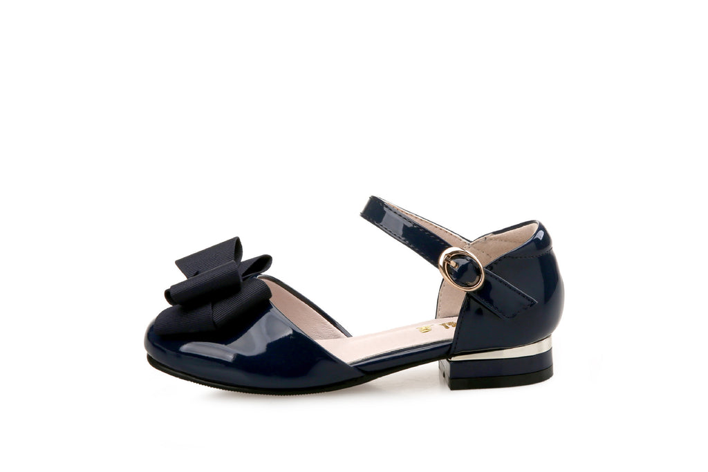 Baby Lane Big Kids' Hollow Velcro Patent Leather Shoes with Bow