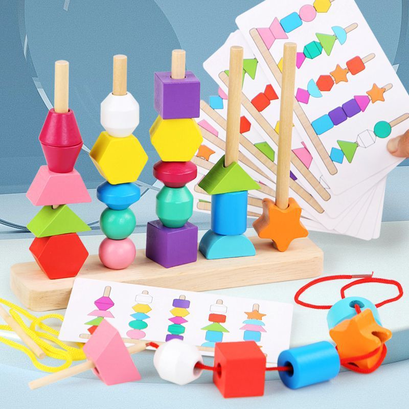 Baby Lane String Matching Blocks and Geometric Shape Pole Set for Kids!