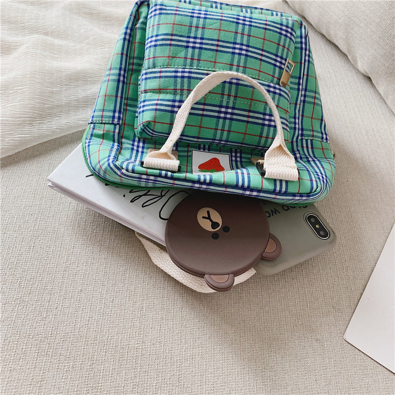 Babylane Mini Cartoon Checked Backpack: Stylish for Kids!