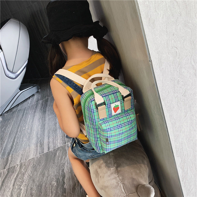 Babylane Mini Cartoon Checked Backpack: Stylish for Kids!
