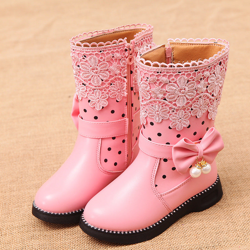 Baby Lane: Adorable Bowknot Velvet and Lace Cotton Shoes for Girls
