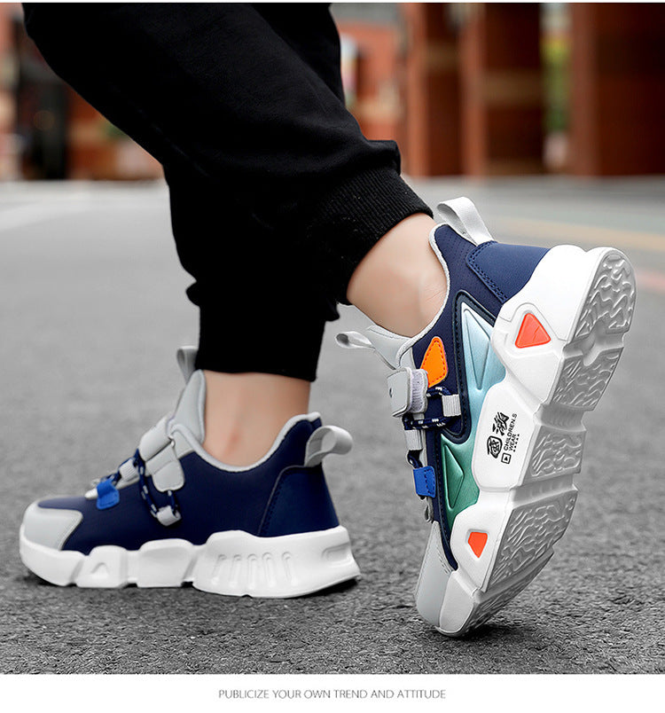 Baby Lane Big Kids' Blue Leather Sneakers – Comfortable Soft-Soled Design