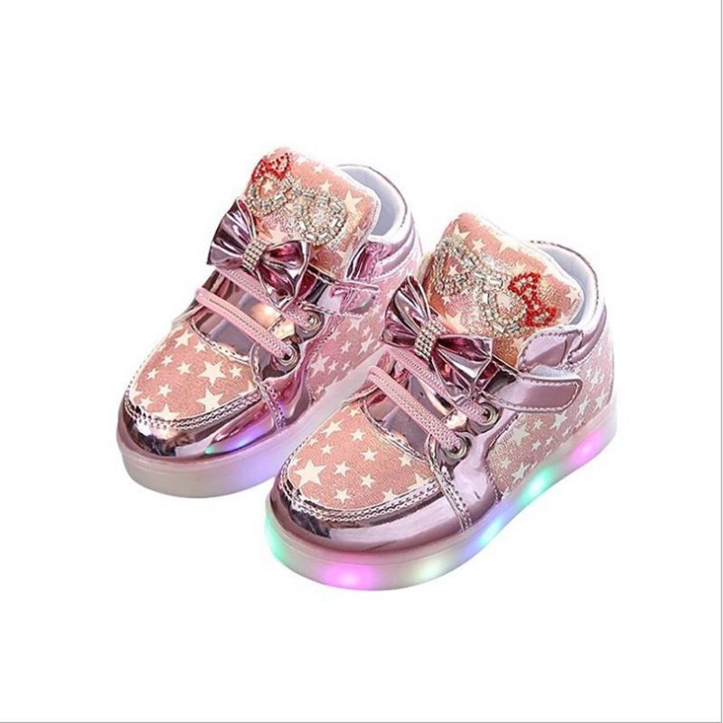 Baby Lane: Adorable Girls' Light Board Shoes – Rhinestone and Star Print Design