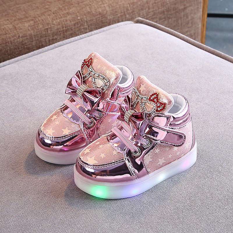 Baby Lane: Adorable Girls' Light Board Shoes – Rhinestone and Star Print Design