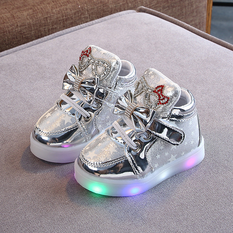 Baby Lane: Adorable Girls' Light Board Shoes – Rhinestone and Star Print Design