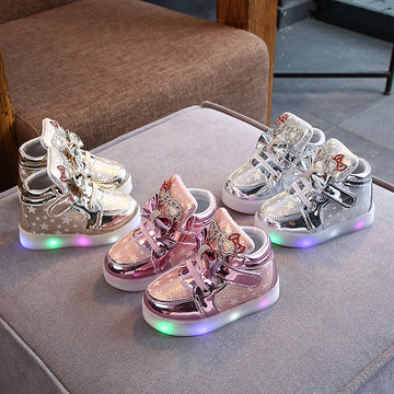 Baby Lane: Adorable Girls' Light Board Shoes – Rhinestone and Star Print Design