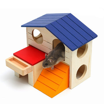 Baby Lane Wooden Hamster Chalet: Blue Top Villa Small Pet Toy