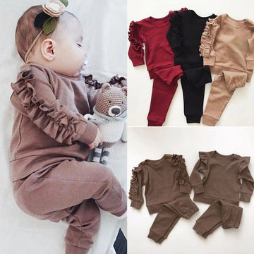 Baby Lane 2-Piece Fall Outfit: Ruffled Long Sleeve Sweatshirt & Pants for Infants!
