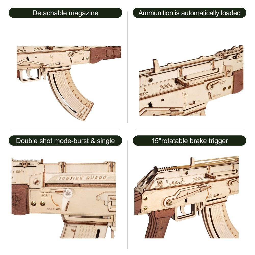 Baby Lane ROKR Automatic Rifle Puzzle: AK-47 Wooden Model Gun for Kids