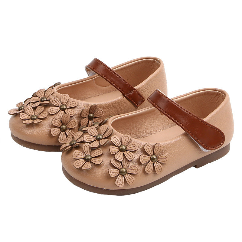Baby Lane Girls' Leather Shoes – Stylish Flower Design with Soft Soles