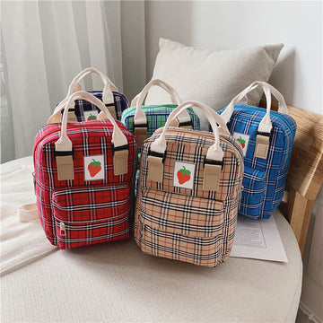 Babylane Mini Cartoon Checked Backpack: Stylish for Kids!