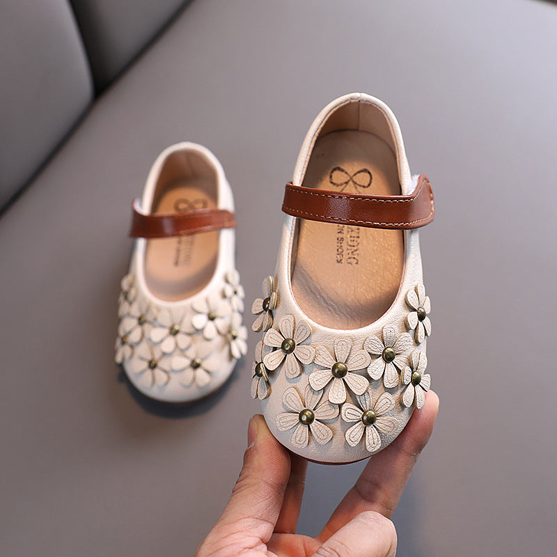 Baby Lane Girls' Leather Shoes – Stylish Flower Design with Soft Soles
