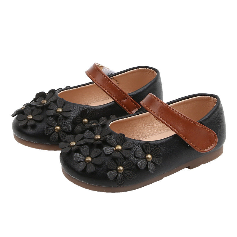 Baby Lane Girls' Leather Shoes – Stylish Flower Design with Soft Soles
