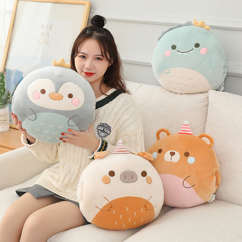 Babylane Cute 35CM Cartoon Pillow | Dinosaur, Pig, Bear & Penguin Hands Warm Pillow