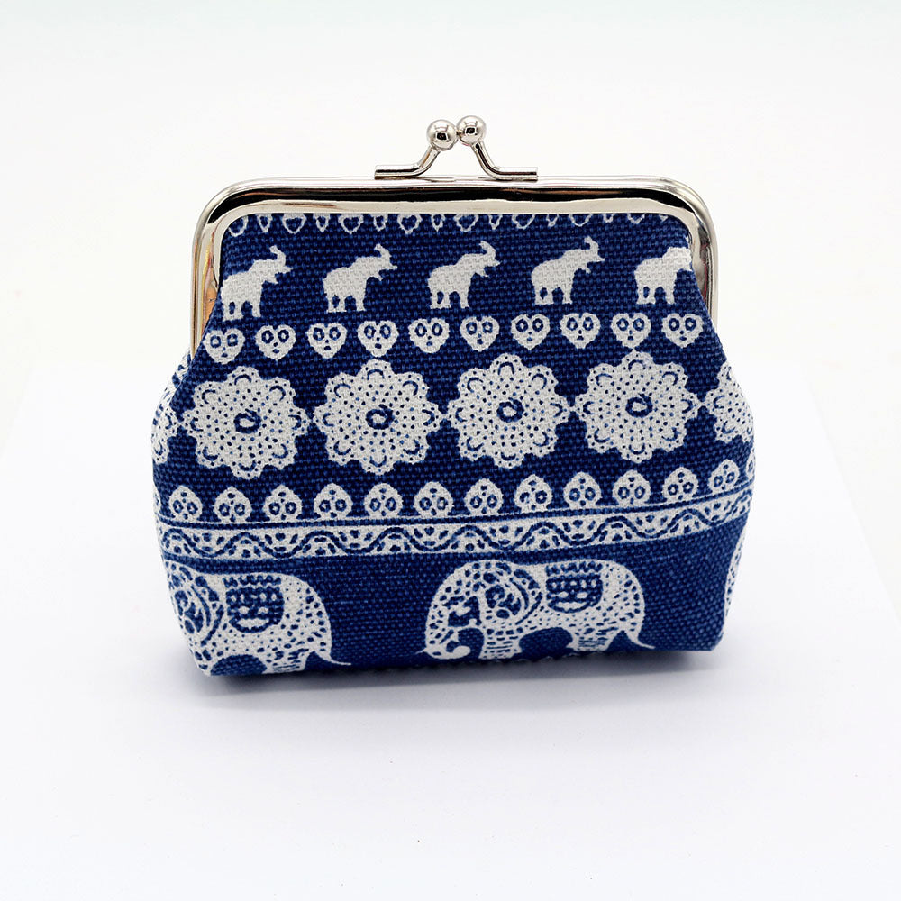 Baby Lane Stylish National Wind Zero Wallet – Canvas Elephant Design for Women!