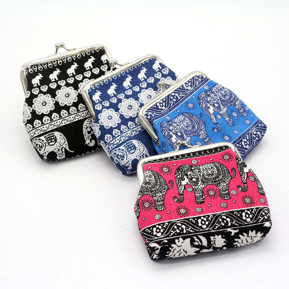 Baby Lane Stylish National Wind Zero Wallet – Canvas Elephant Design for Women!