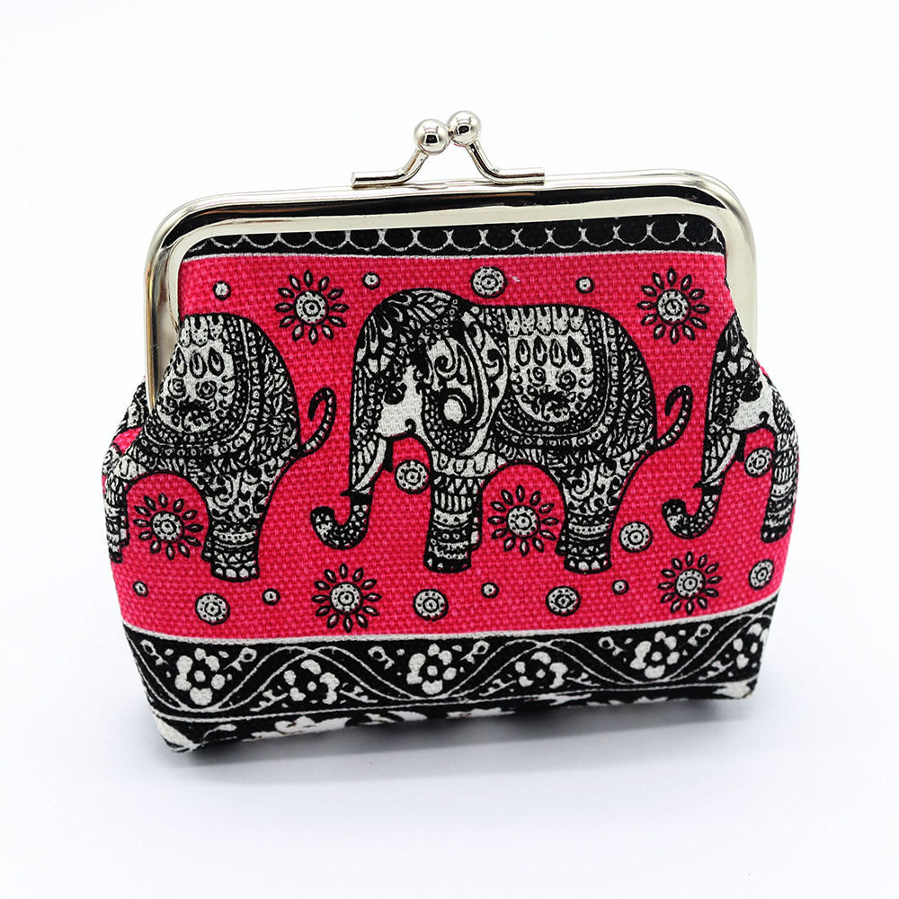 Baby Lane Stylish National Wind Zero Wallet – Canvas Elephant Design for Women!