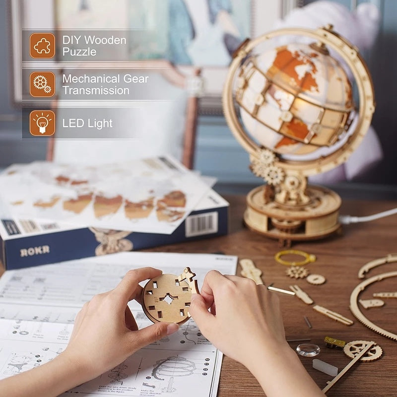 Baby Lane 3D Wooden Puzzle Globe: Robotime ROKR Assemble Model Gift for Boys