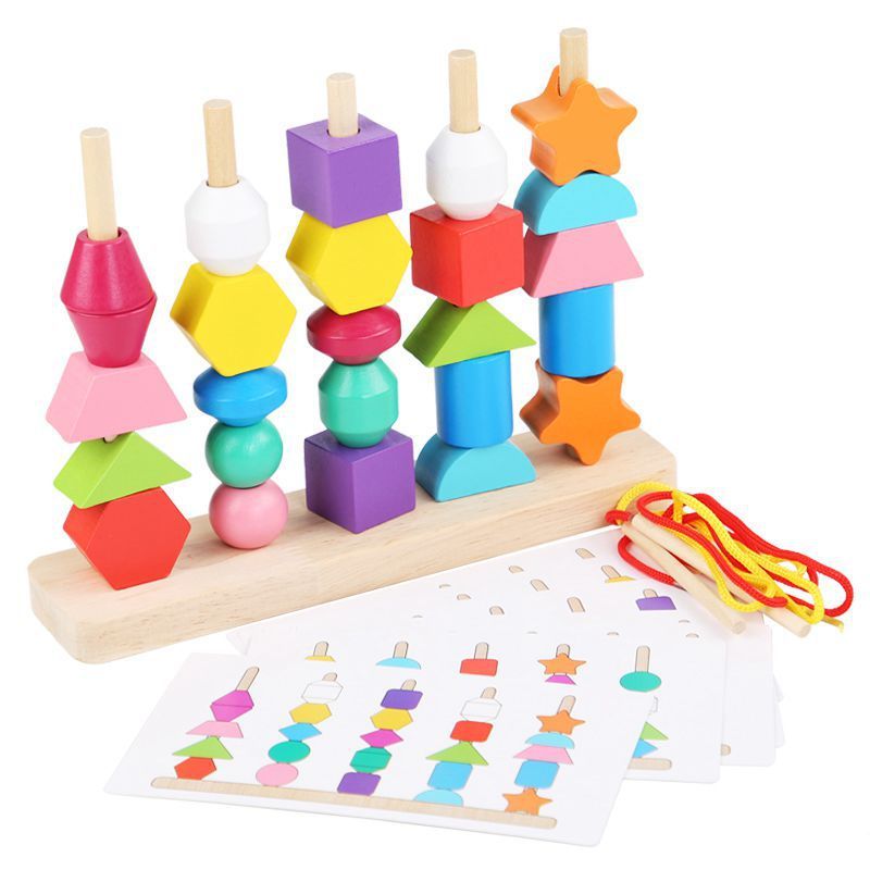 Baby Lane String Matching Blocks and Geometric Shape Pole Set for Kids!