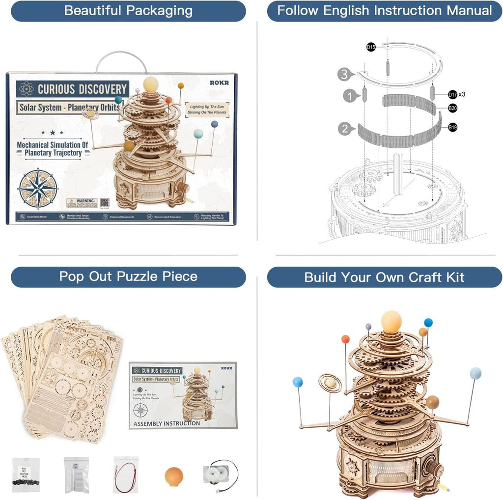 Baby Lane Robotime 316PCS Orrery Model: Creative 3D Puzzle Kit for Boys' Gifts