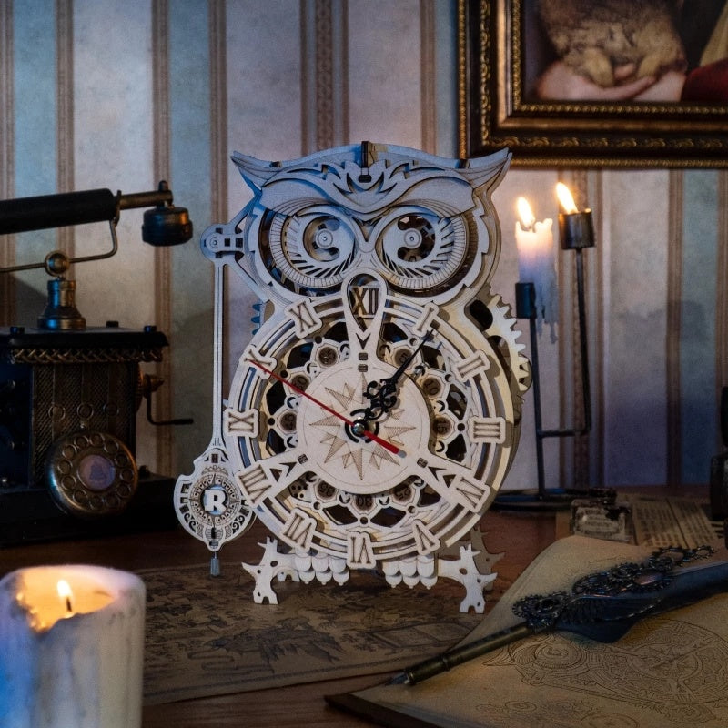 Baby Lane 3D Owl Clock Kit: Robotime Rokr Creative DIY Wooden Toys for Children