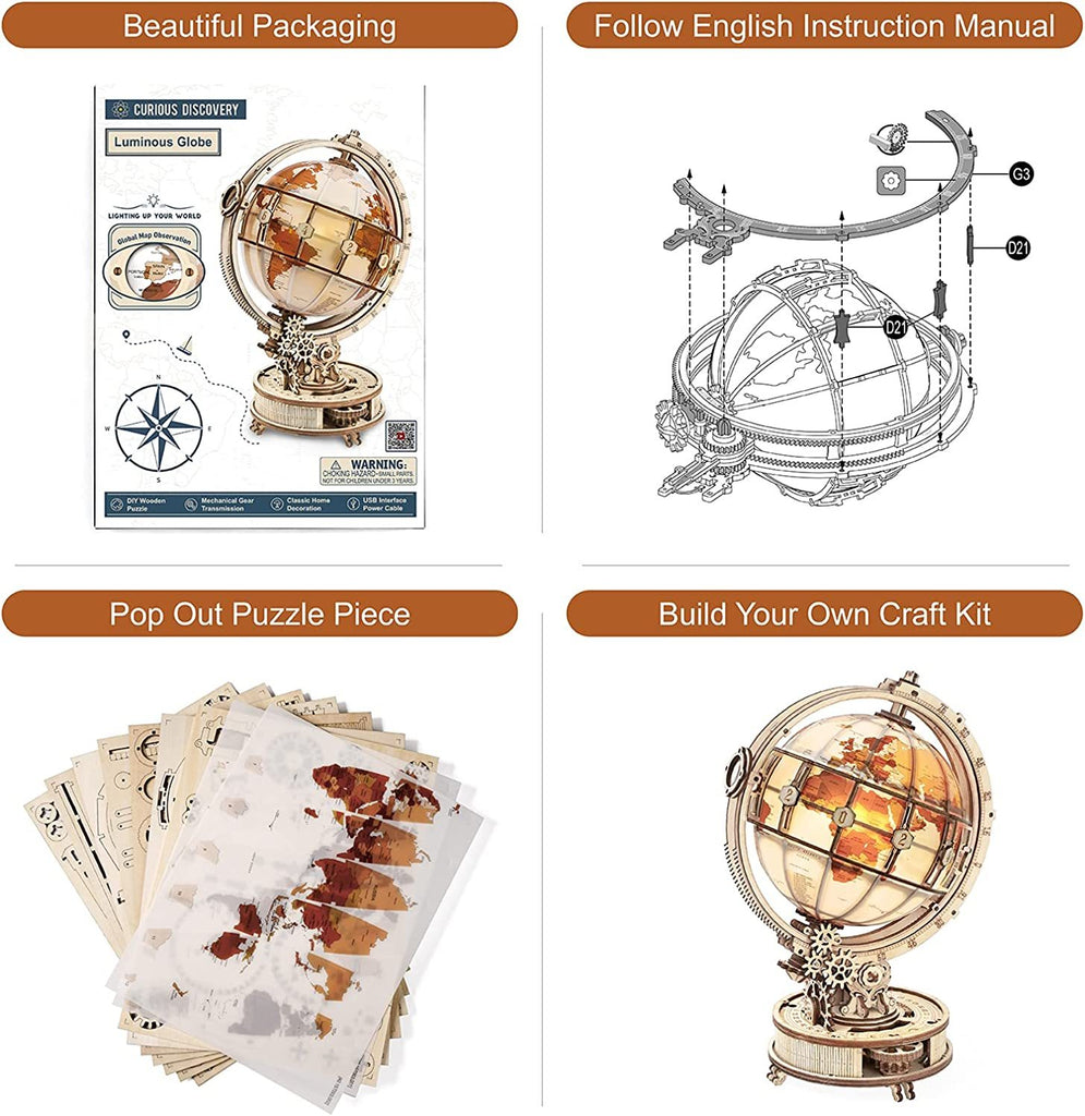Baby Lane ROKR 180PCS Luminous Globe: Hot Selling 3D Wooden Building Toy