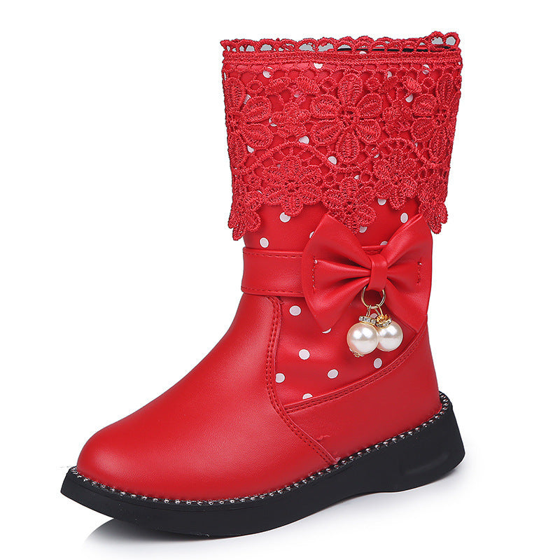 Baby Lane: Adorable Bowknot Velvet and Lace Cotton Shoes for Girls