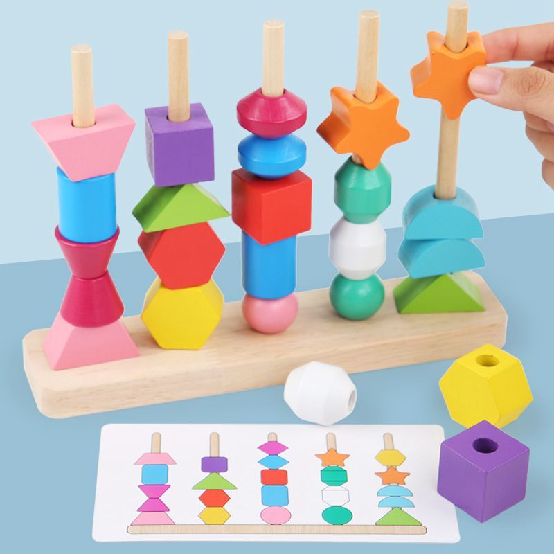 Baby Lane String Matching Blocks and Geometric Shape Pole Set for Kids!