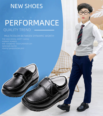 Babylane British Leather Shoes for Boys: Black Velcro Style for Students