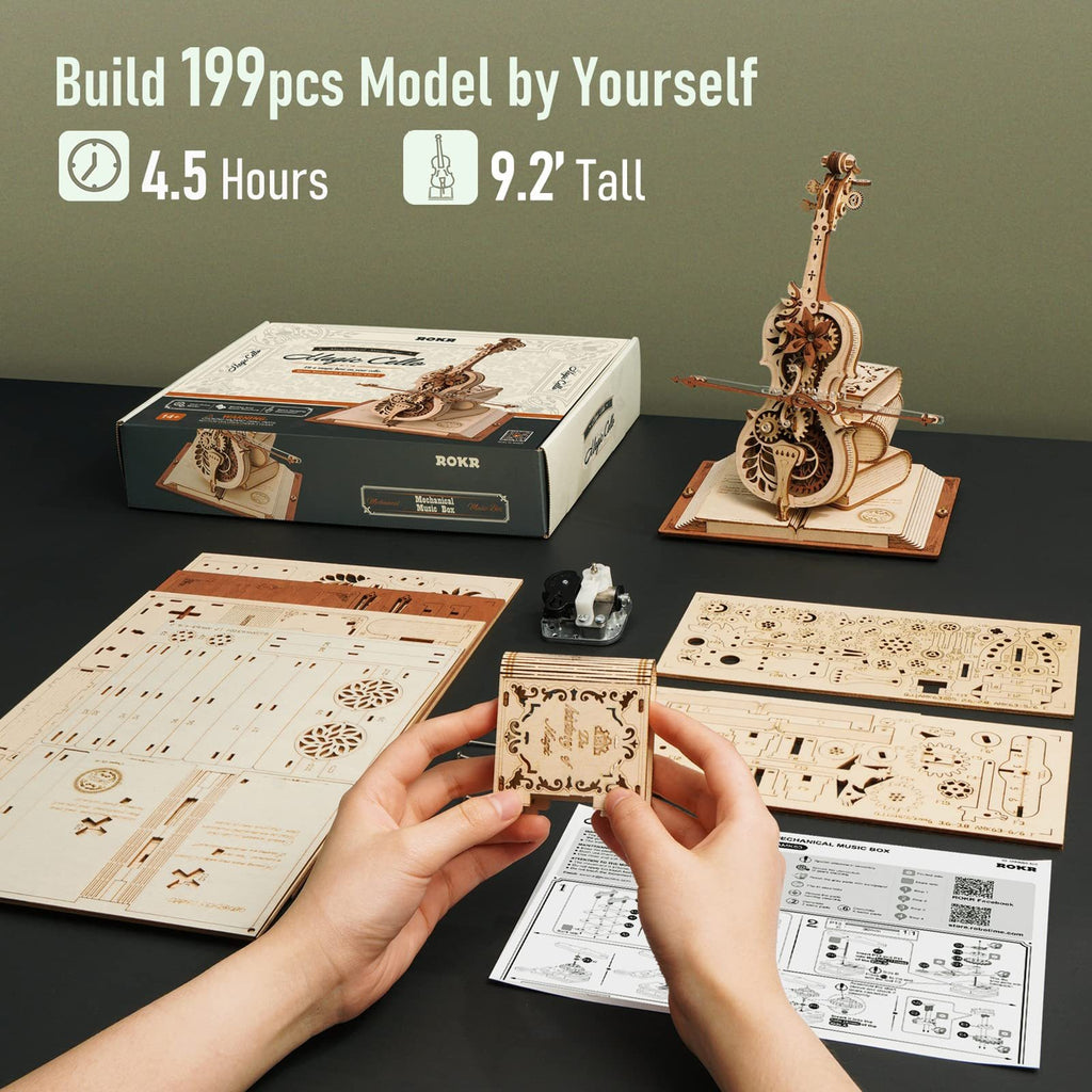 Baby Lane DIY Mechanical Music Box: Robotime ROKR Magic Cello 3D Puzzle for Girls