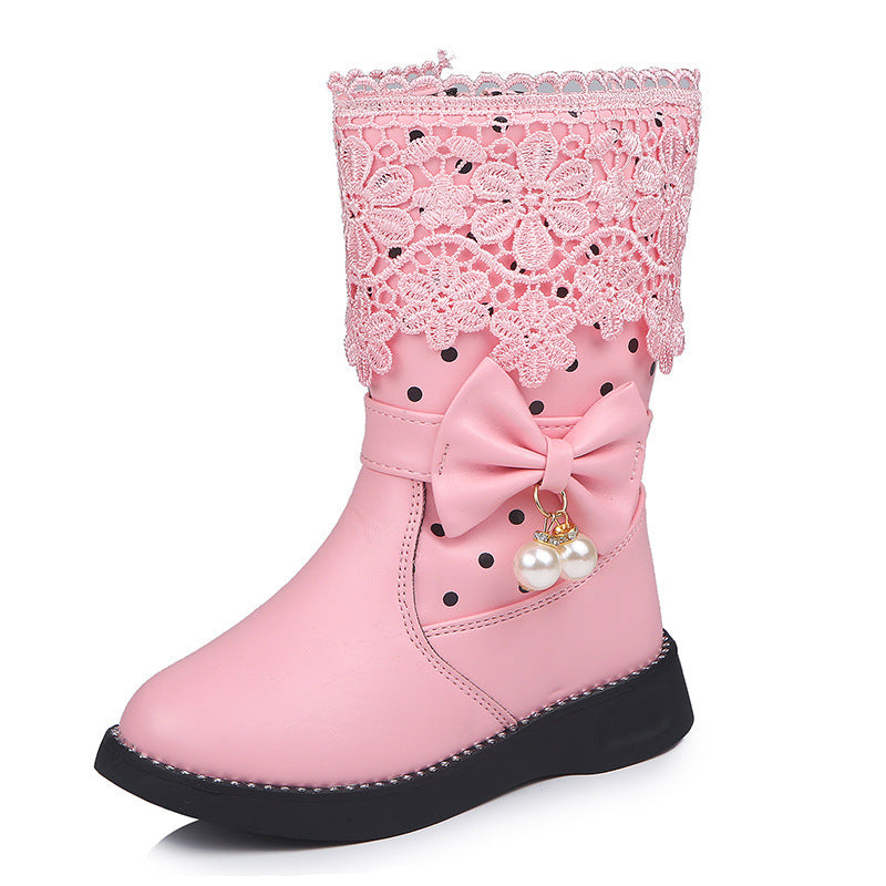 Baby Lane: Adorable Bowknot Velvet and Lace Cotton Shoes for Girls