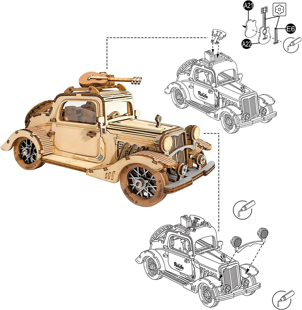 Baby Lane Robotime Vintage Car Model: Fun 3D Wooden Puzzle for Kids