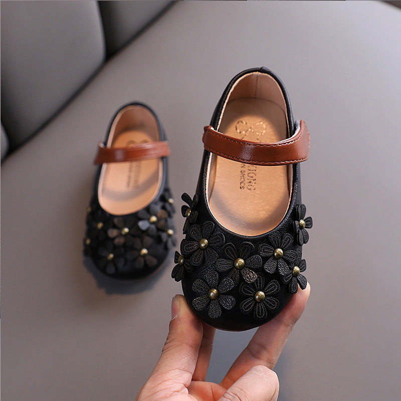 Baby Lane Girls' Leather Shoes – Stylish Flower Design with Soft Soles