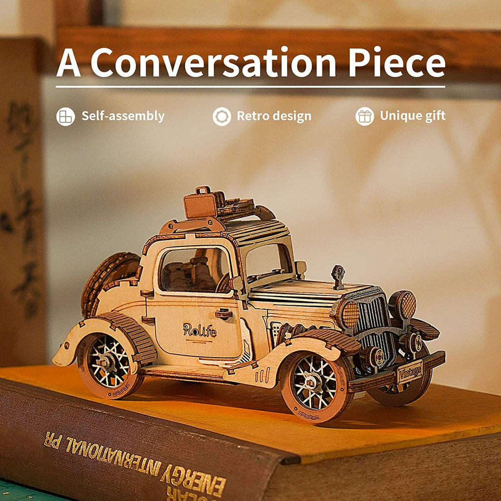 Baby Lane Robotime Vintage Car Model: Fun 3D Wooden Puzzle for Kids