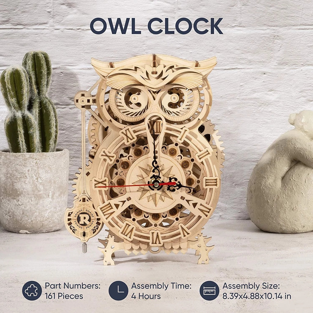 Baby Lane 3D Owl Clock Kit: Robotime Rokr Creative DIY Wooden Toys for Children
