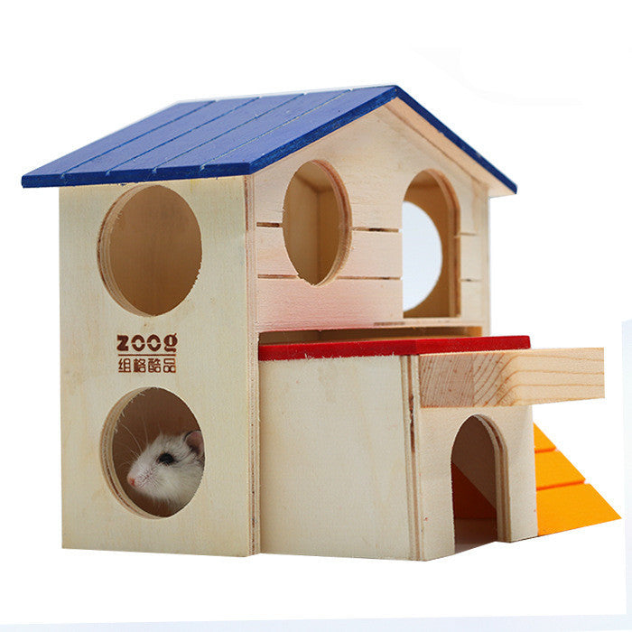 Baby Lane Wooden Hamster Chalet: Blue Top Villa Small Pet Toy