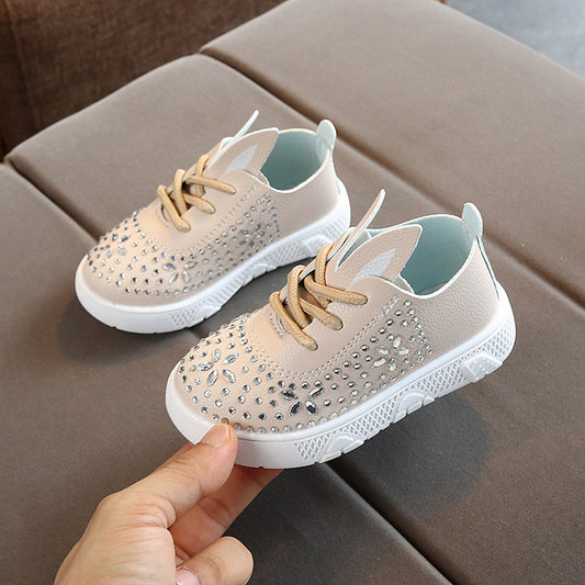Baby Lane: Girls' Leather Shoes with Diamond Accents – Perfect for Princesses