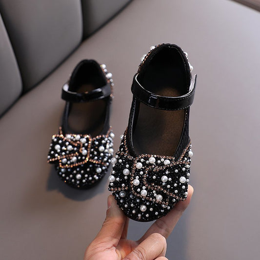 Baby Lane: Trendy Girls' Leather Princess Shoes – Rhinestone Detail