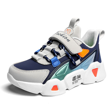 Baby Lane Big Kids' Blue Leather Sneakers – Comfortable Soft-Soled Design