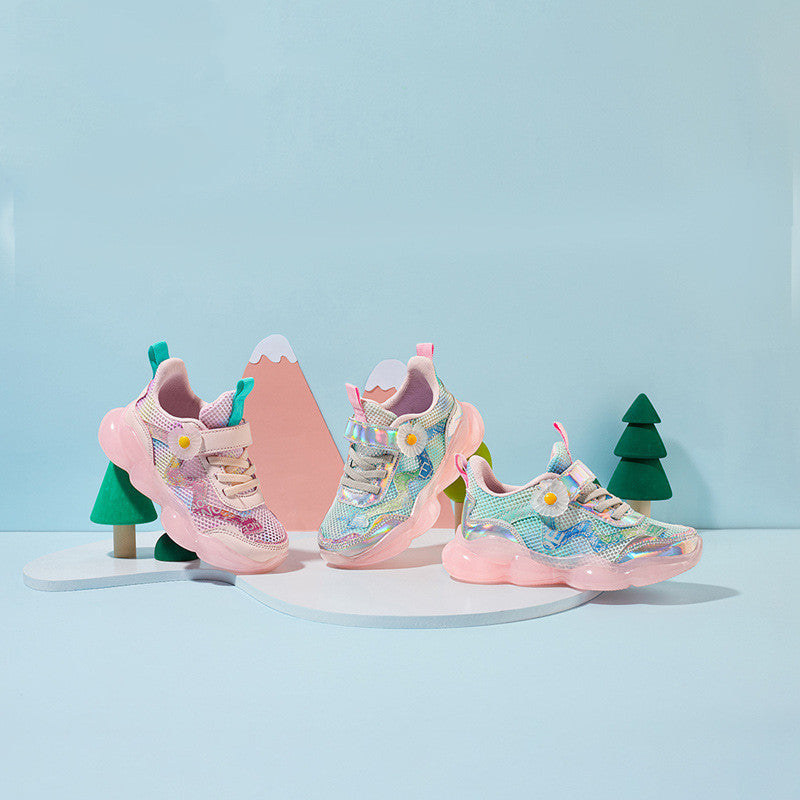 Baby Lane: Trendy Mesh Sneakers for Girls – Single Design with Charming Flowers