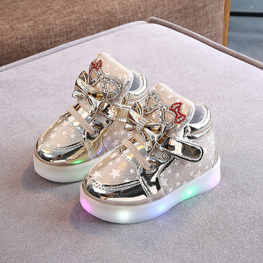 Baby Lane: Adorable Girls' Light Board Shoes – Rhinestone and Star Print Design