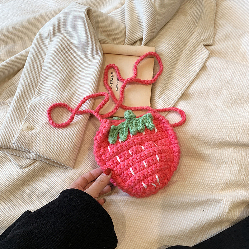 Baby Lane Handmade Knitted Strawberry Crossbody Bag – Cute and Cozy!