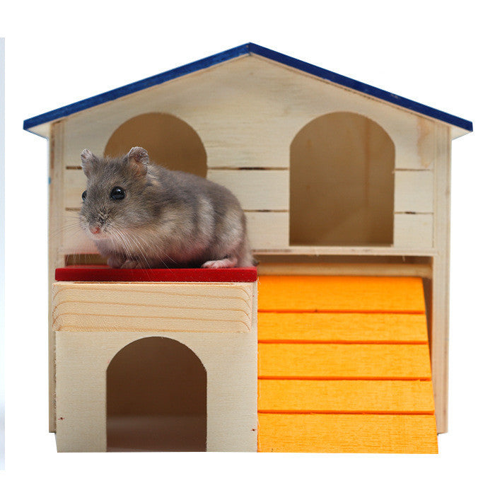 Baby Lane Wooden Hamster Chalet: Blue Top Villa Small Pet Toy