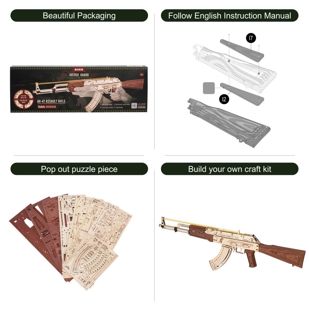 Baby Lane Robotime Rokr AK-47: Fun DIY 3D Wooden Toy with Dual Firing Modes