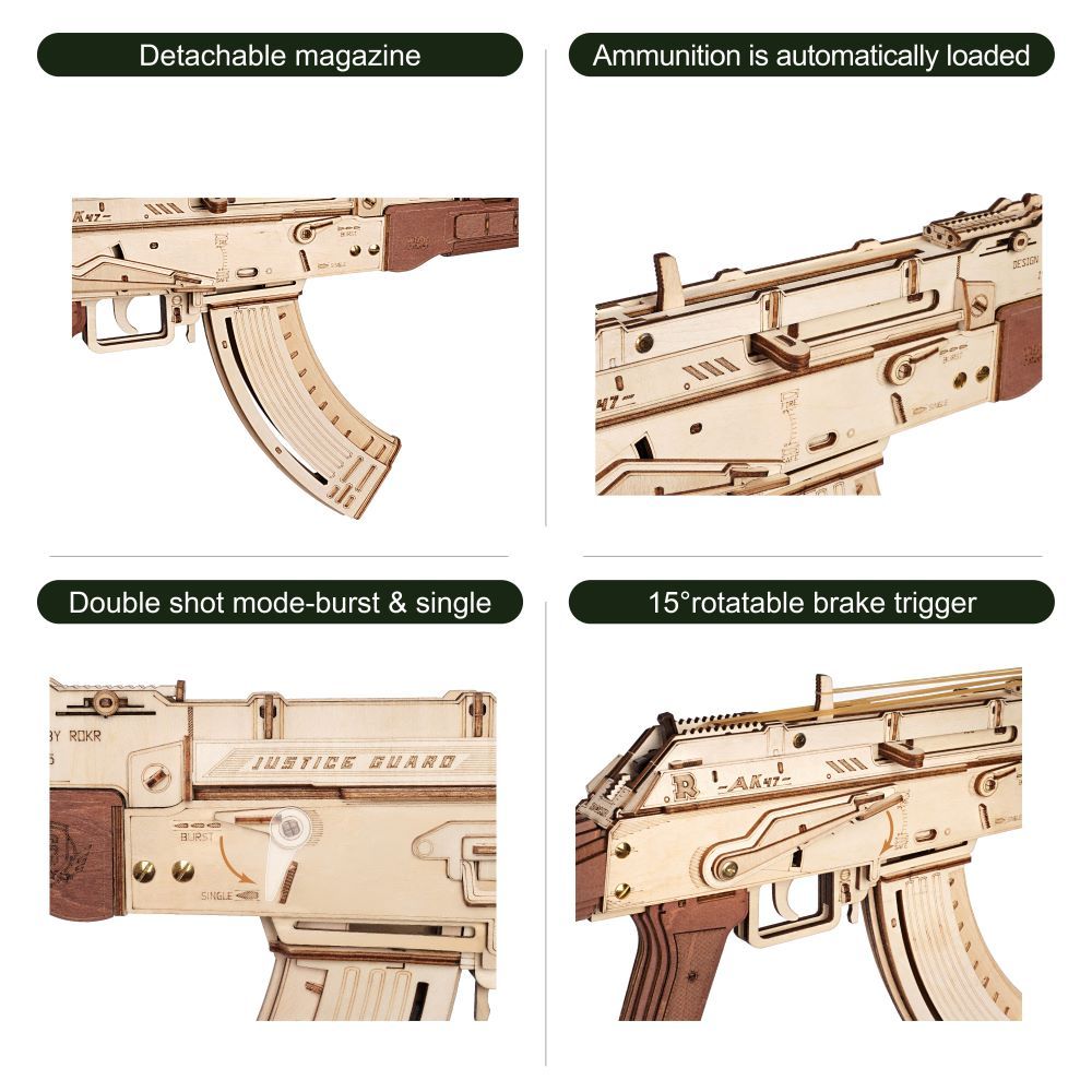 Baby Lane Robotime Rokr AK-47: Fun DIY 3D Wooden Toy with Dual Firing Modes