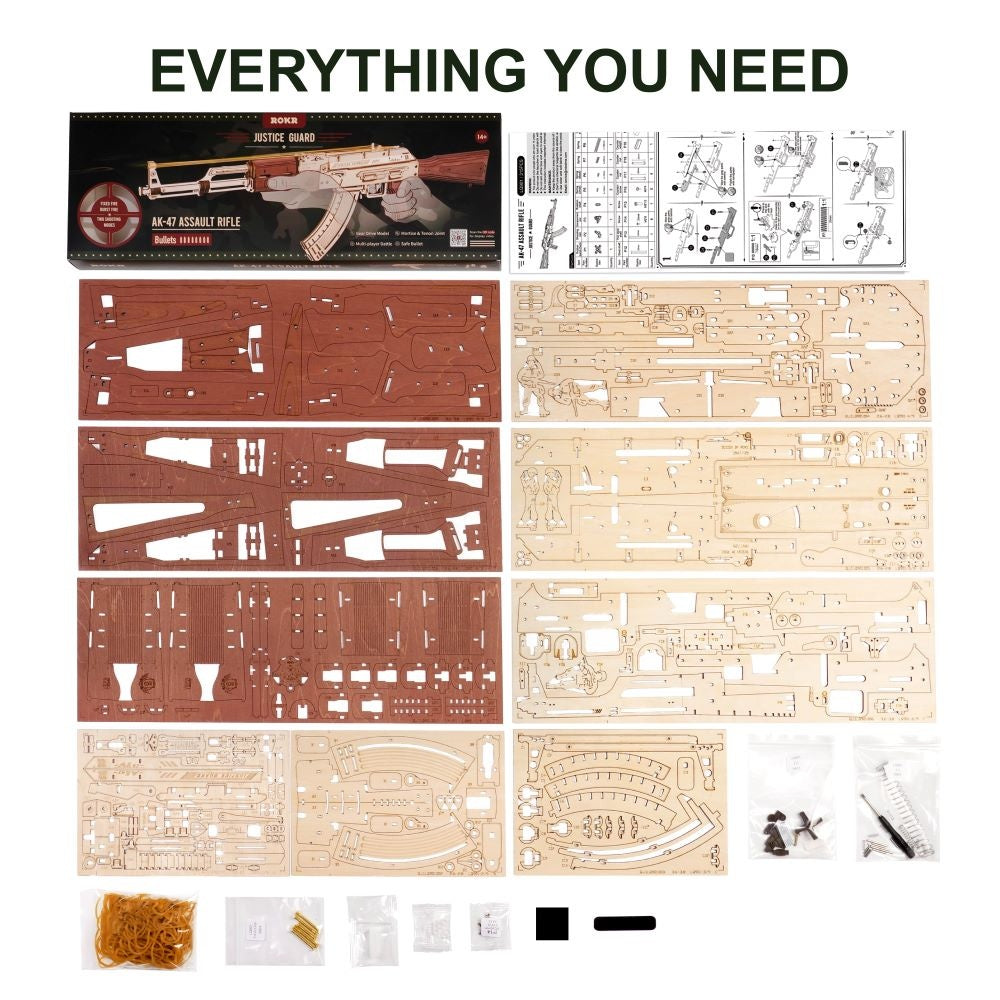 Baby Lane ROKR Automatic Rifle Puzzle: AK-47 Wooden Model Gun for Kids