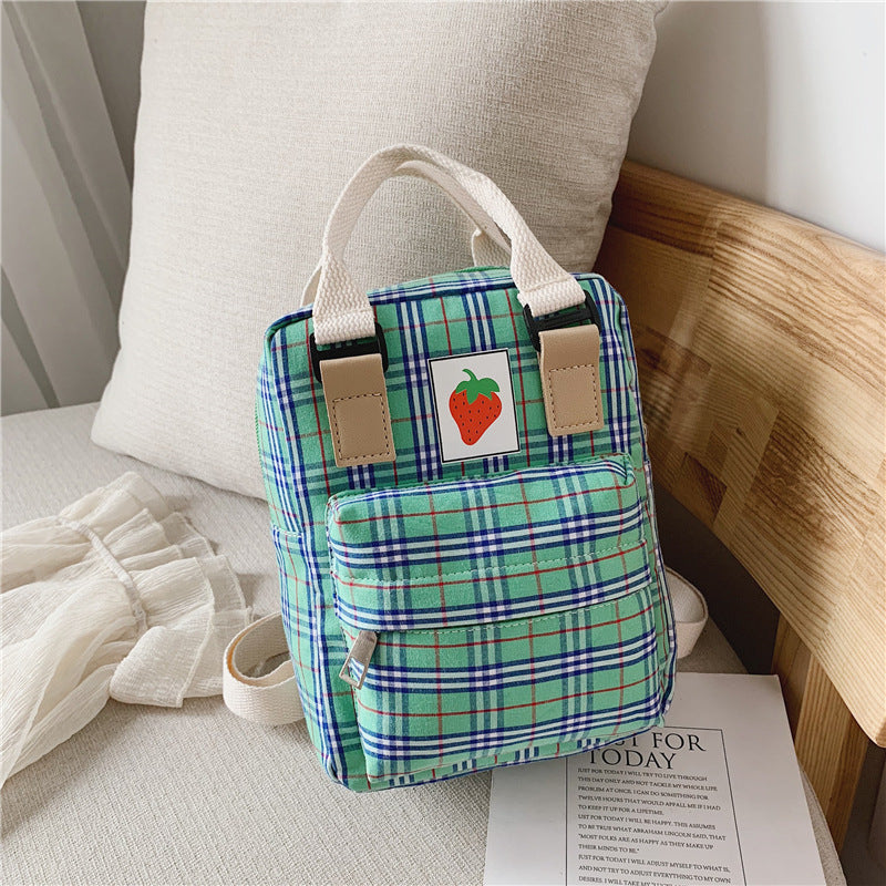 Babylane Mini Cartoon Checked Backpack: Stylish for Kids!