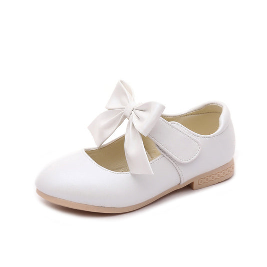 Baby Lane: Stylish Girls' White Leather Princess Shoes with Bowknot Detail