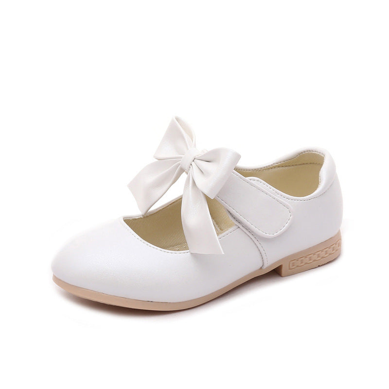 Baby Lane: Stylish Girls' White Leather Princess Shoes with Bowknot Detail
