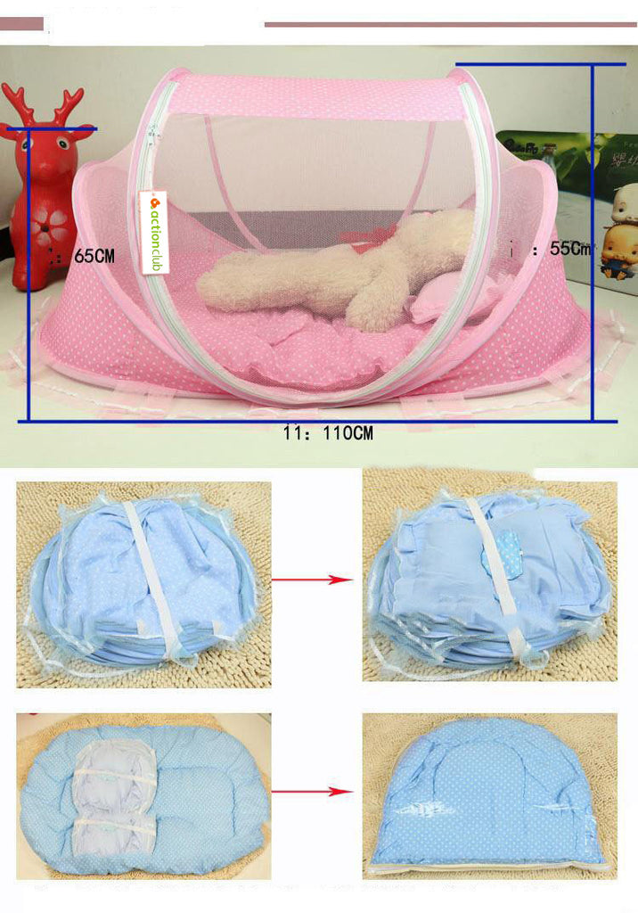 Baby Lane Portable Baby Bed Net with Pillow: Foldable 2-Piece Set!